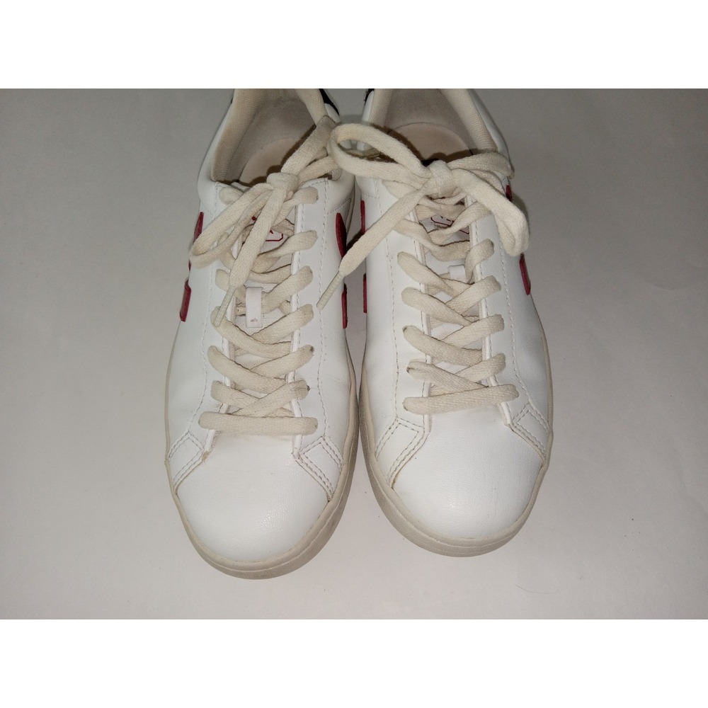 Veja V-12 Leather Marsala Low Top Men's Size 8 Red White & Black Sneakers Shoes - Picture 3 of 11
